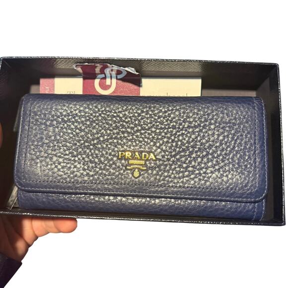 Prada Handbags - Prada Vitello Grain Leather Wallet on Chain / Clutch – Navy Blue